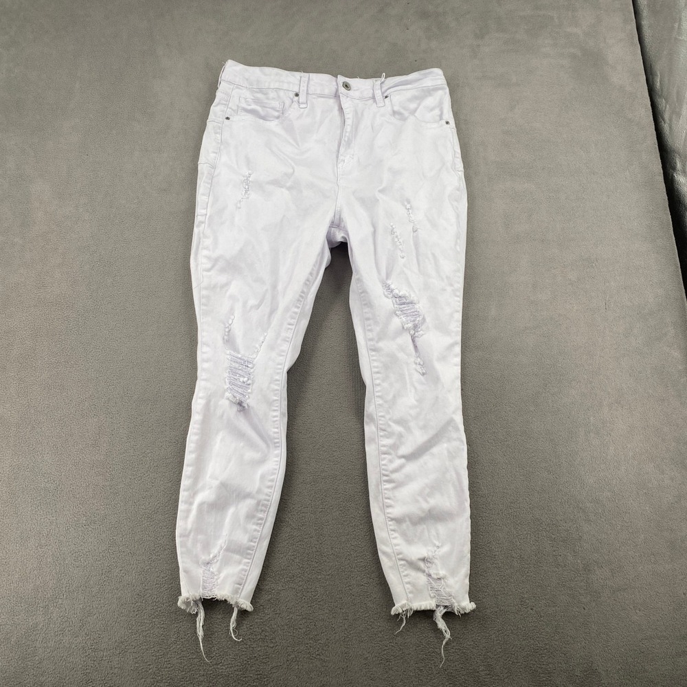 SONG Curvy High Rise Skinny Ankle Jeans White Distressed Raw Hem 15/32